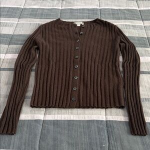 J. Crew Wide Rib Cashmere Cardigan in Heather Chocolate XXS